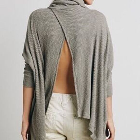 Free People Beach Small Taupe World Traveler Cowl Neck Open Back Thermal Top - Picture 11 of 12